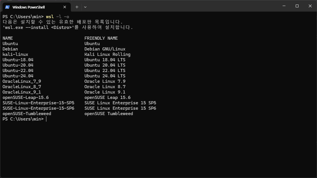 WSL Installable List