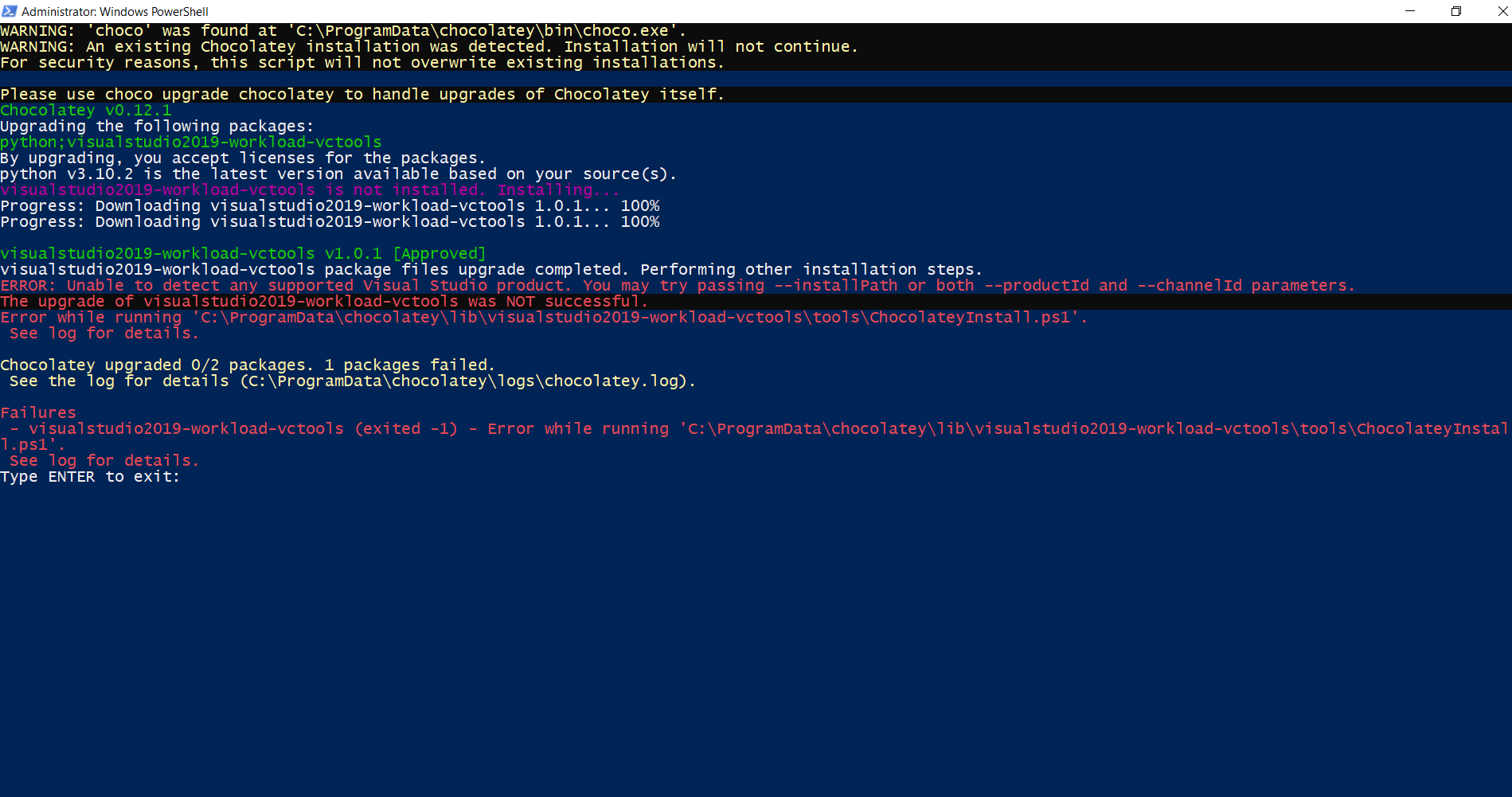 Installation failure